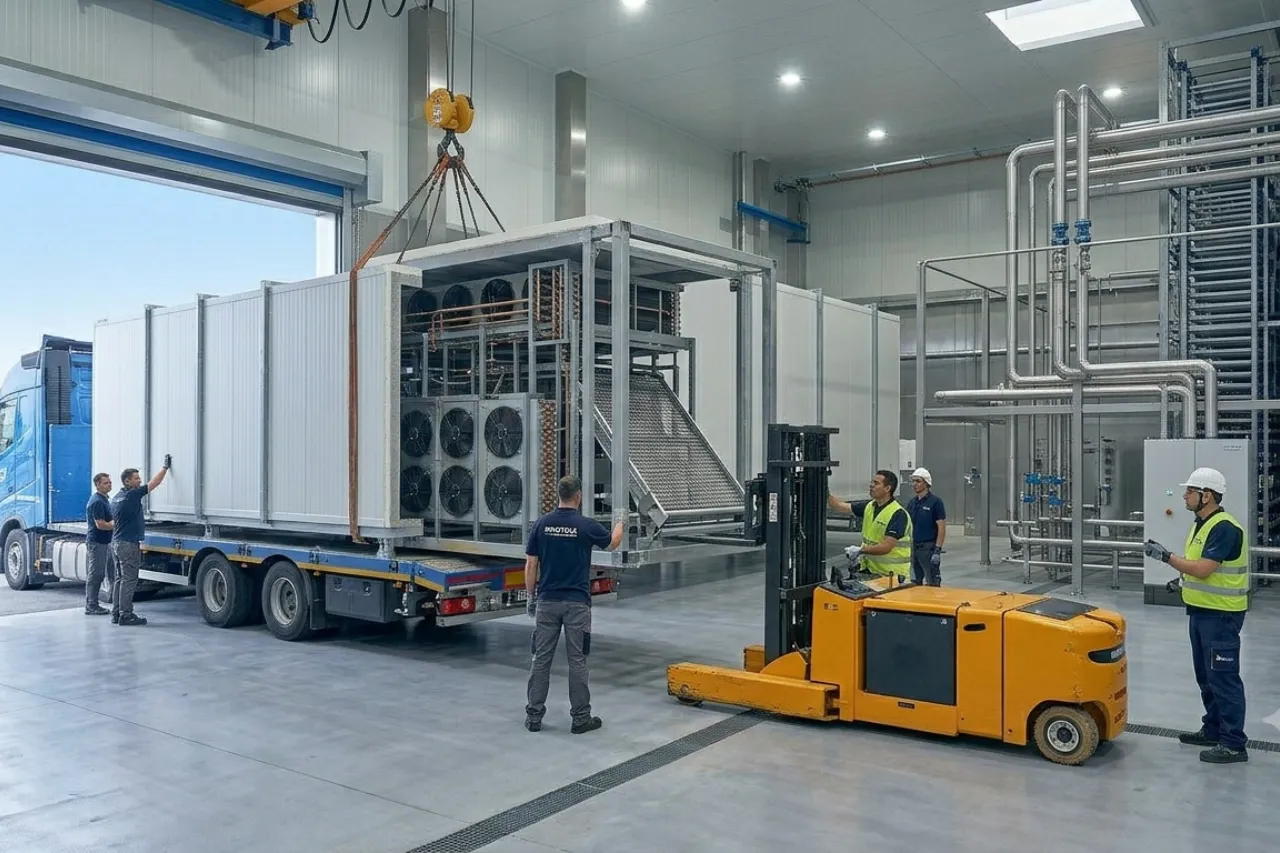Scarico impianto industriale con carrello elevatore