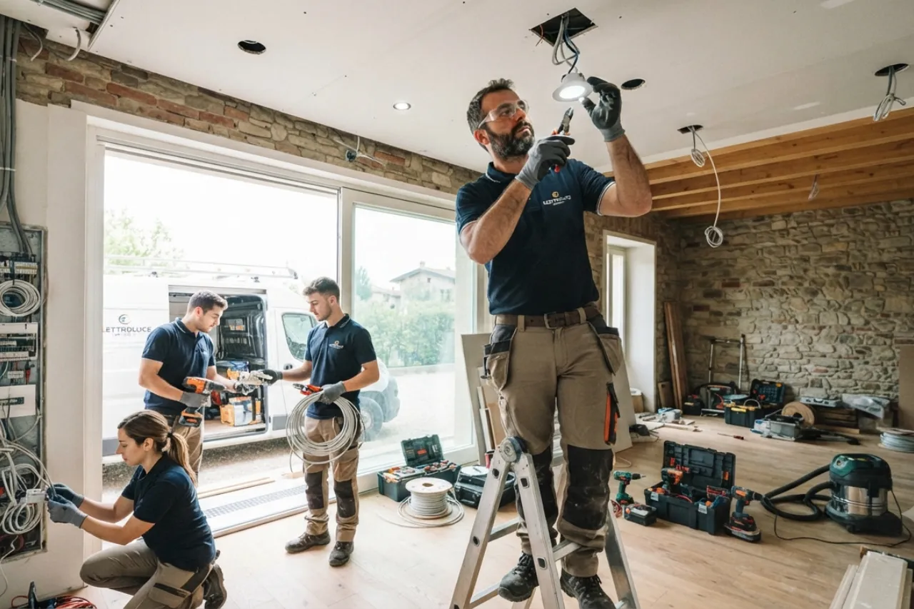 Elettricisti installano impianto elettrico in casa ristrutturata