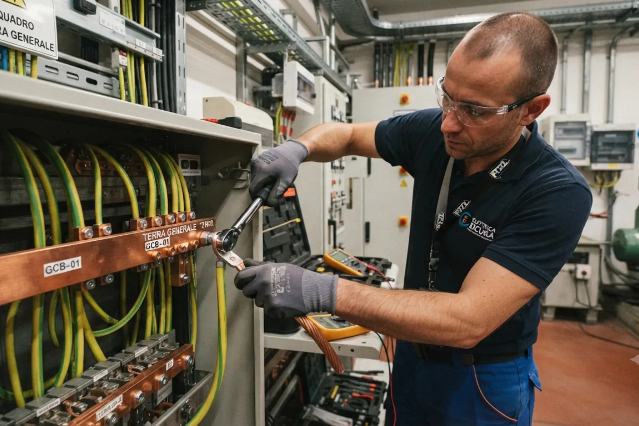 Tecnico lavora su quadro elettrico industriale