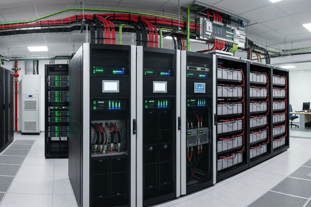 Sala server con rack e batterie UPS