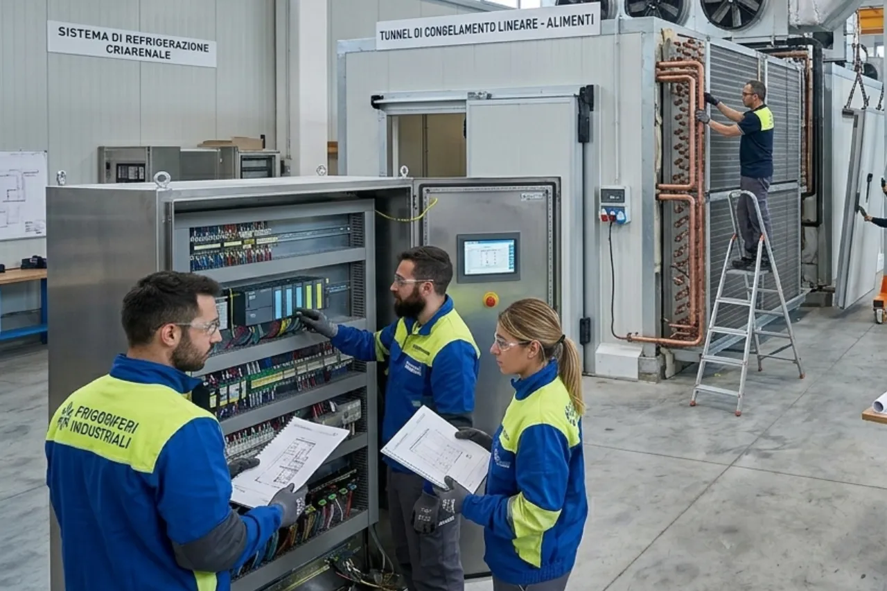 Tecnici al lavoro su impianto refrigerazione industriale