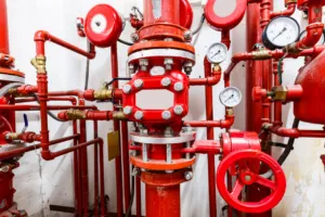 Valvole e manometri di un impianto antincendio