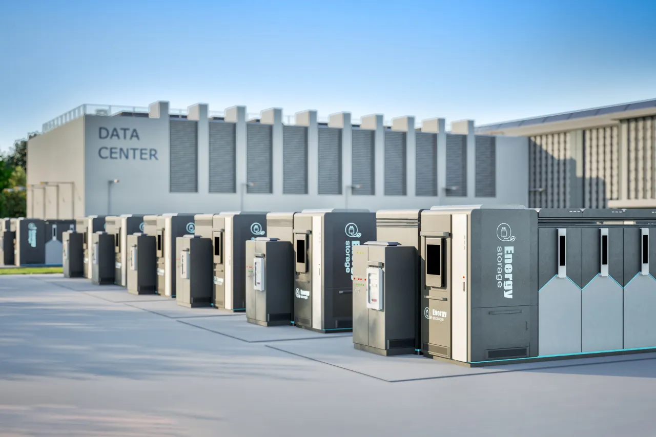 Sistemi di accumulo energetico davanti a un data center