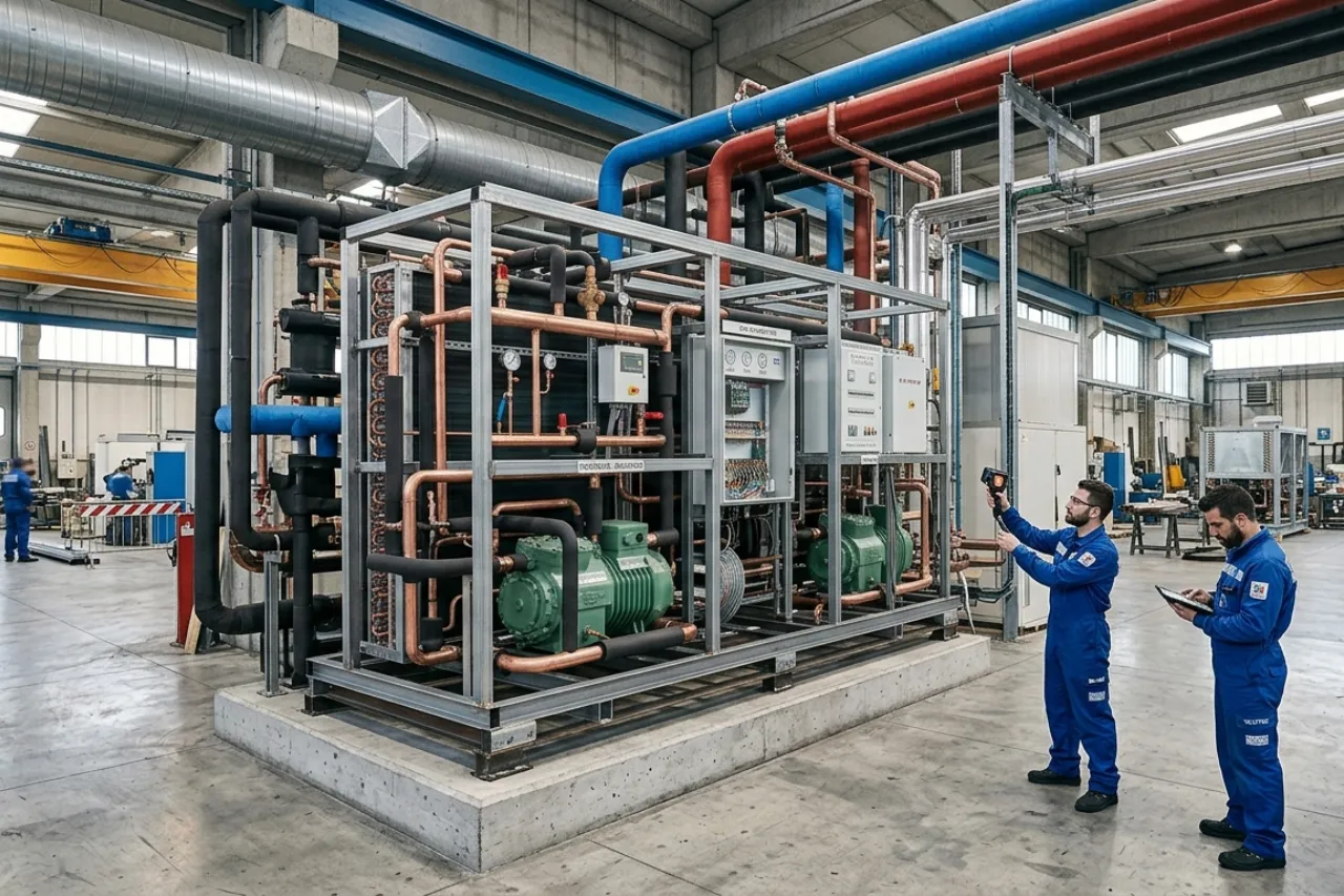 Impianto industriale con tecnici in ispezione