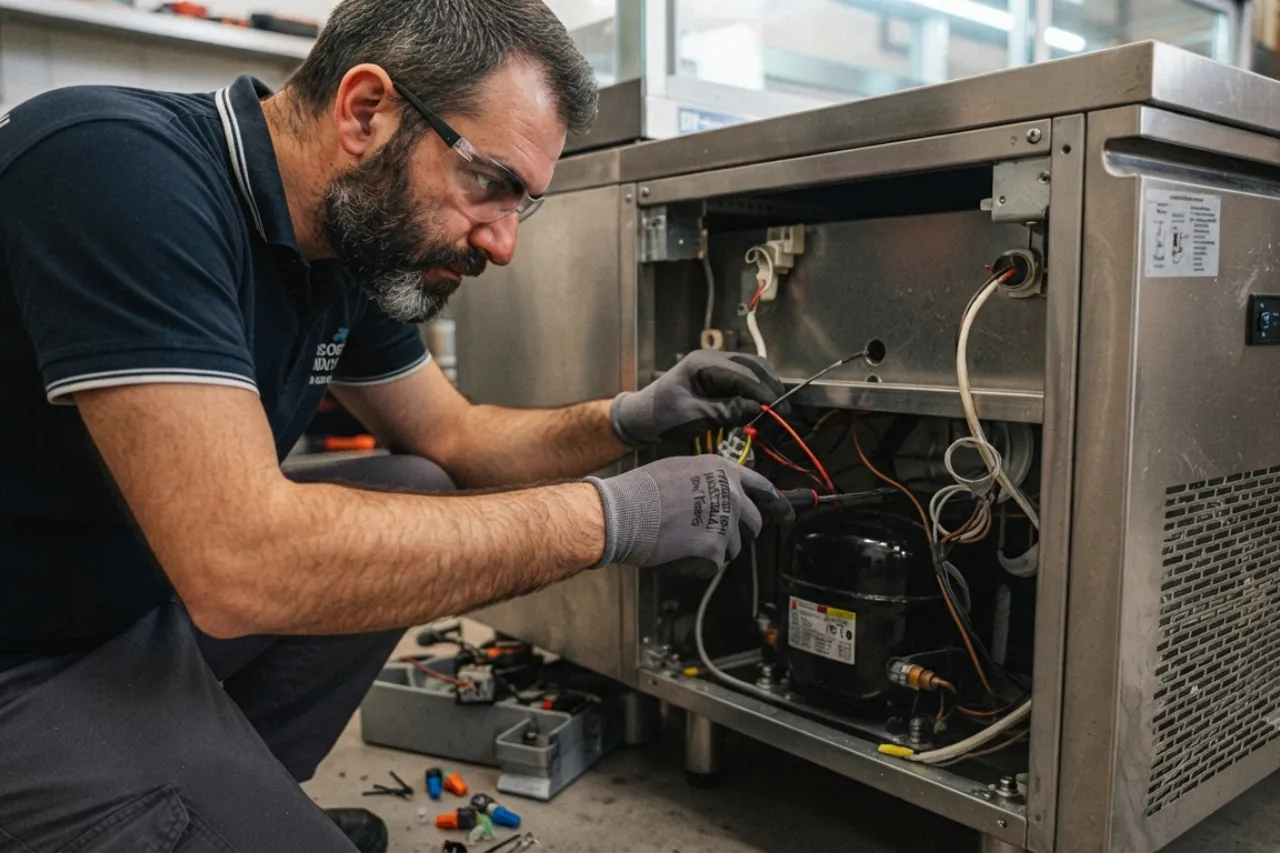 Tecnico ripara impianto frigorifero industriale