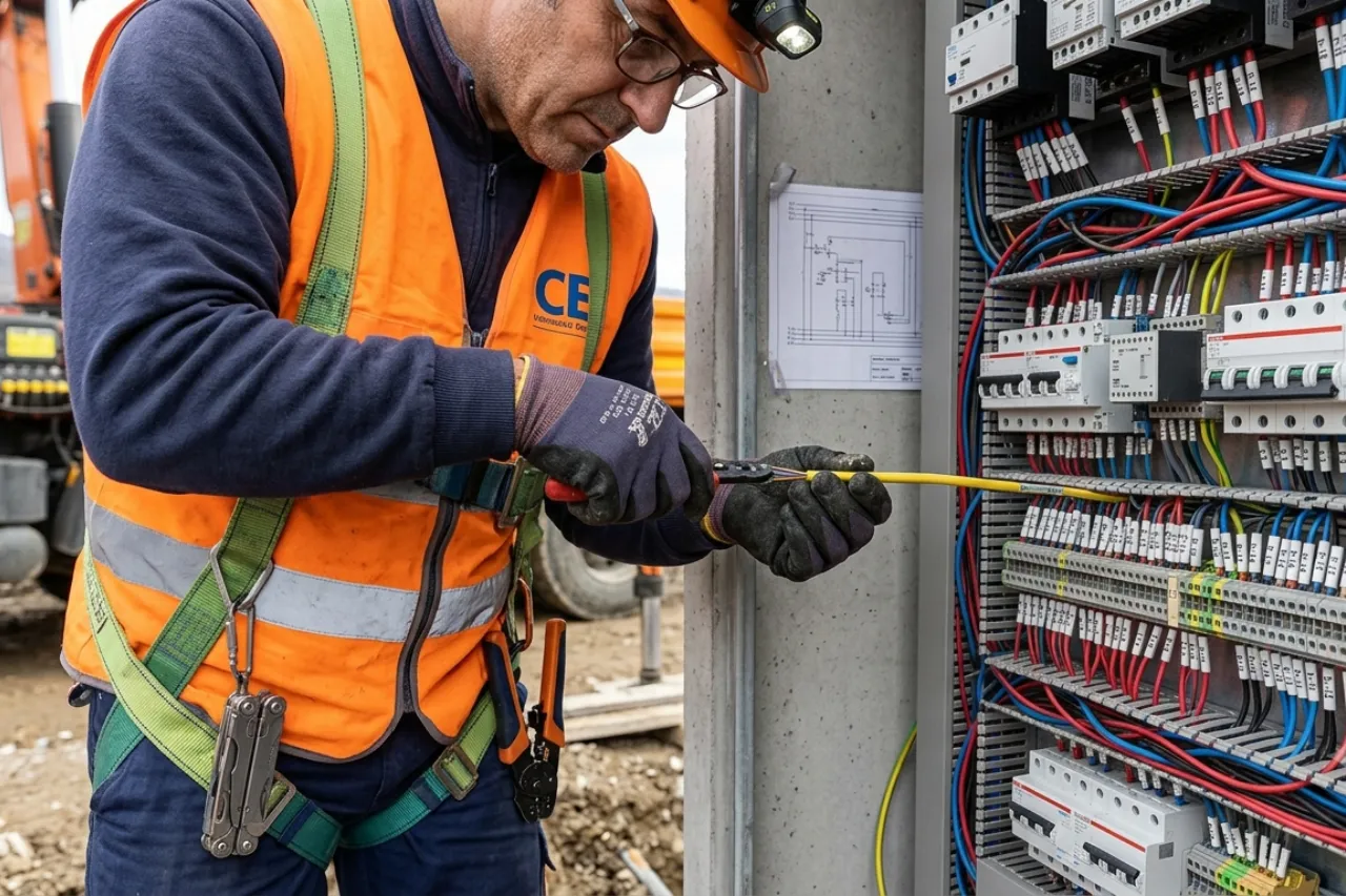 Elettricista lavora su quadro elettrico industriale