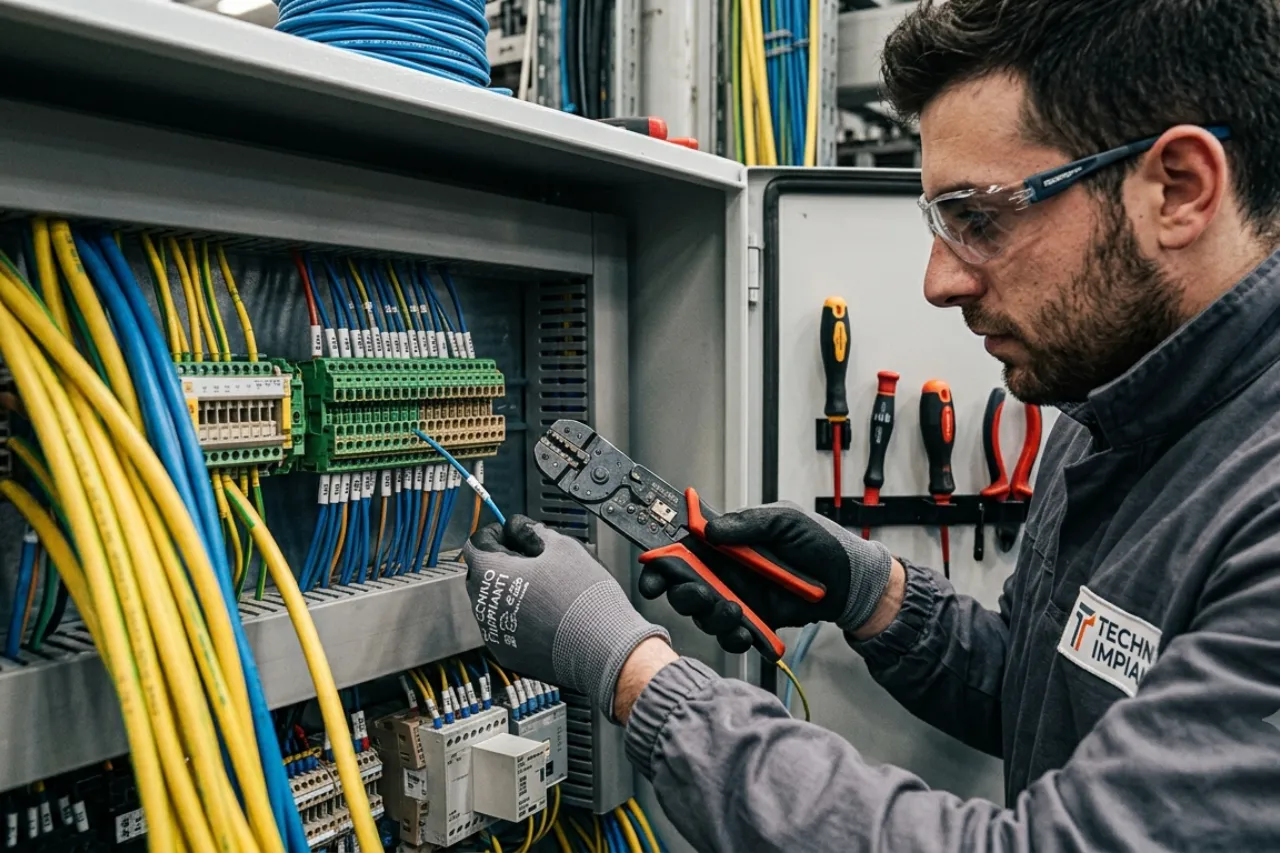 Tecnico lavora su quadro elettrico industriale