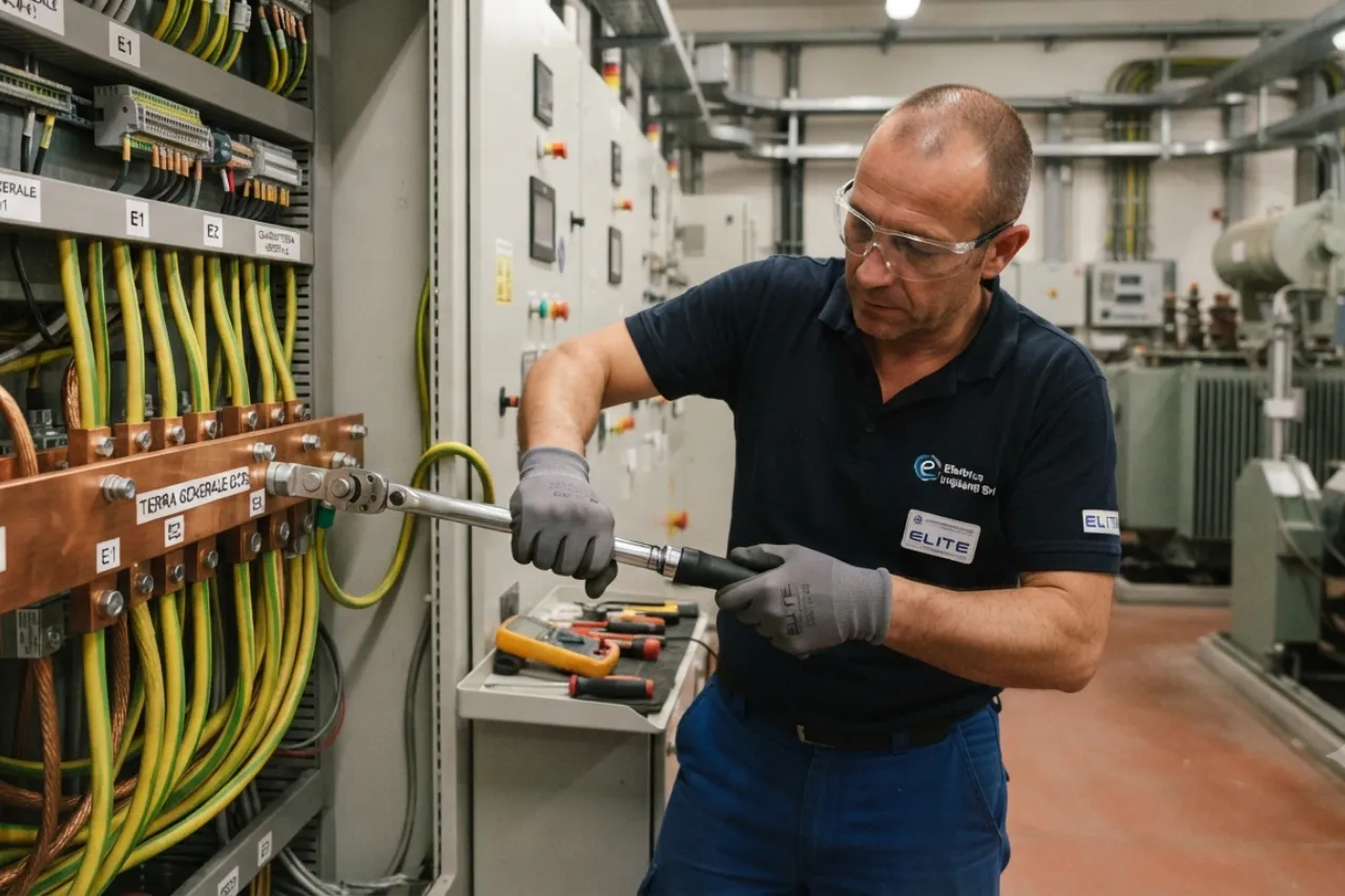 Tecnico lavora su quadro elettrico industriale