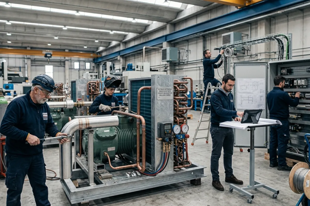Tecnici al lavoro su impianto industriale HVAC