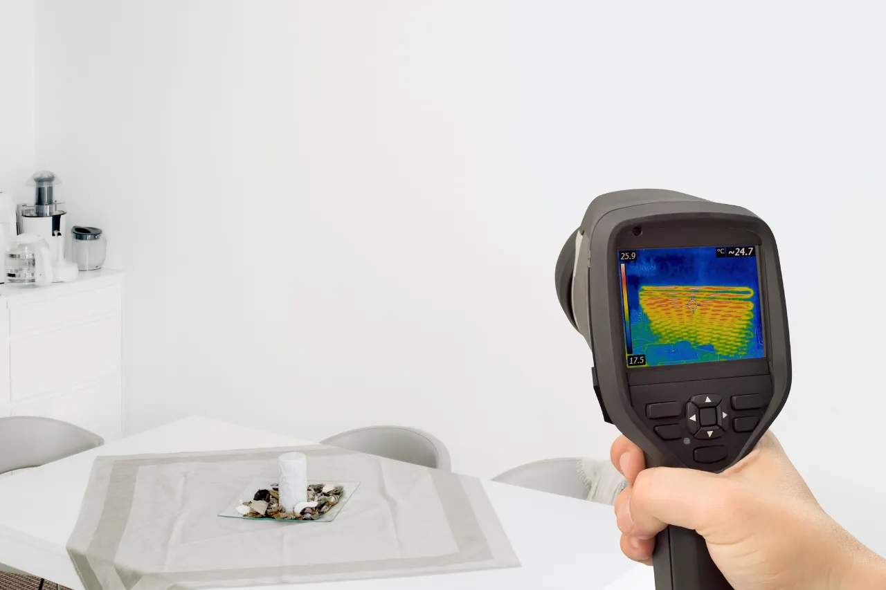Termocamera rileva il calore di un radiatore domestico