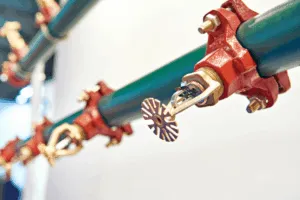 Impianto antincendio con sprinkler e tubazioni verdi