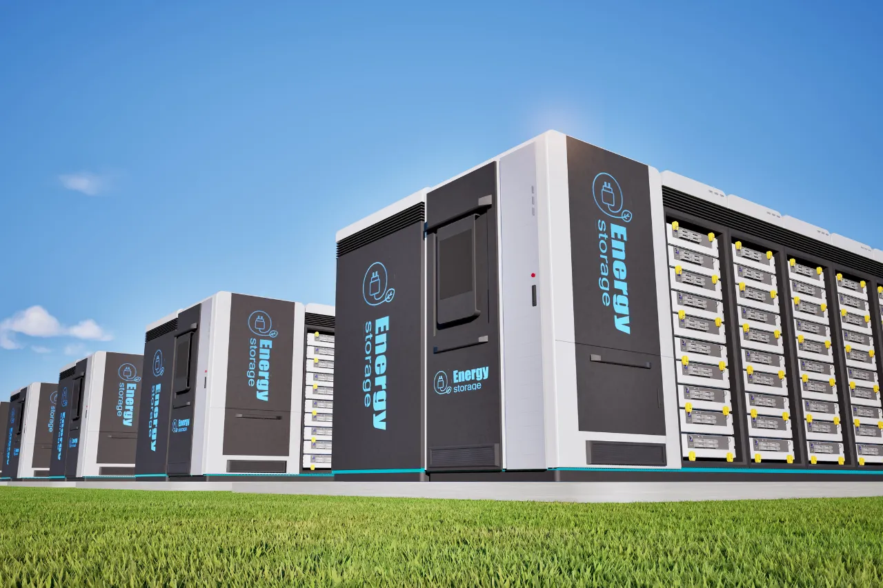 Moduli di accumulo energetico industriale su prato