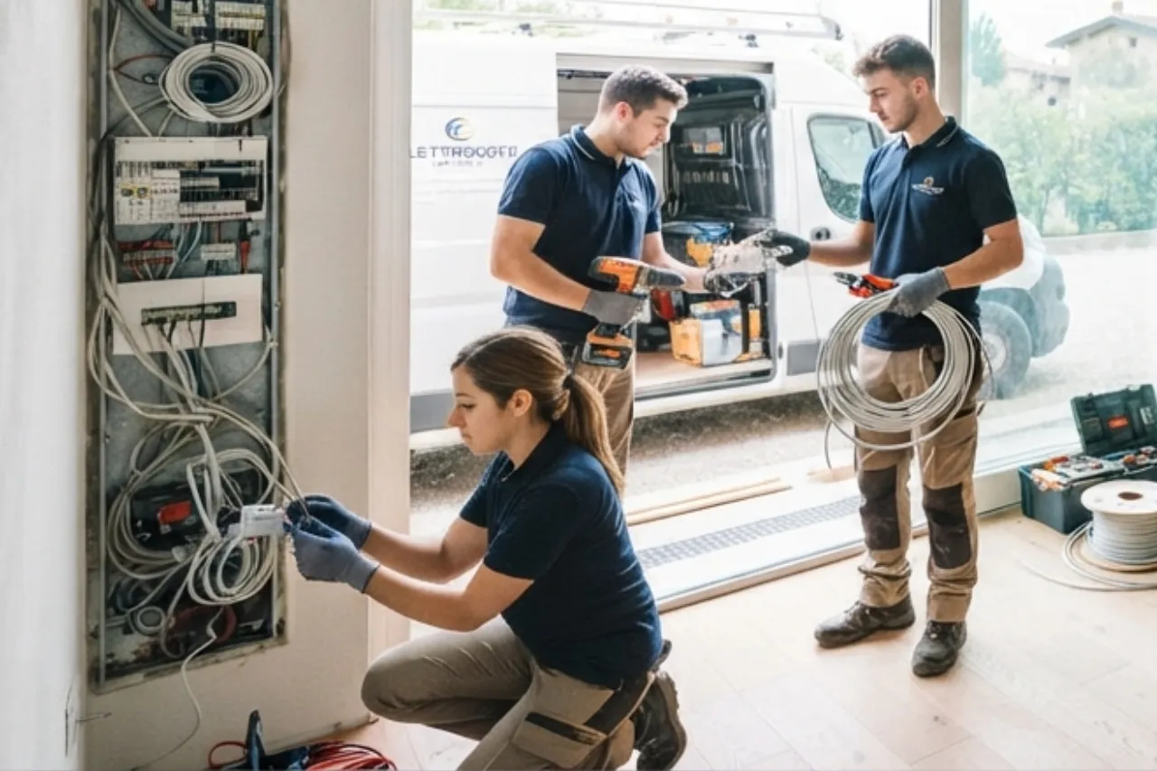 Elettricisti installano impianto elettrico in casa