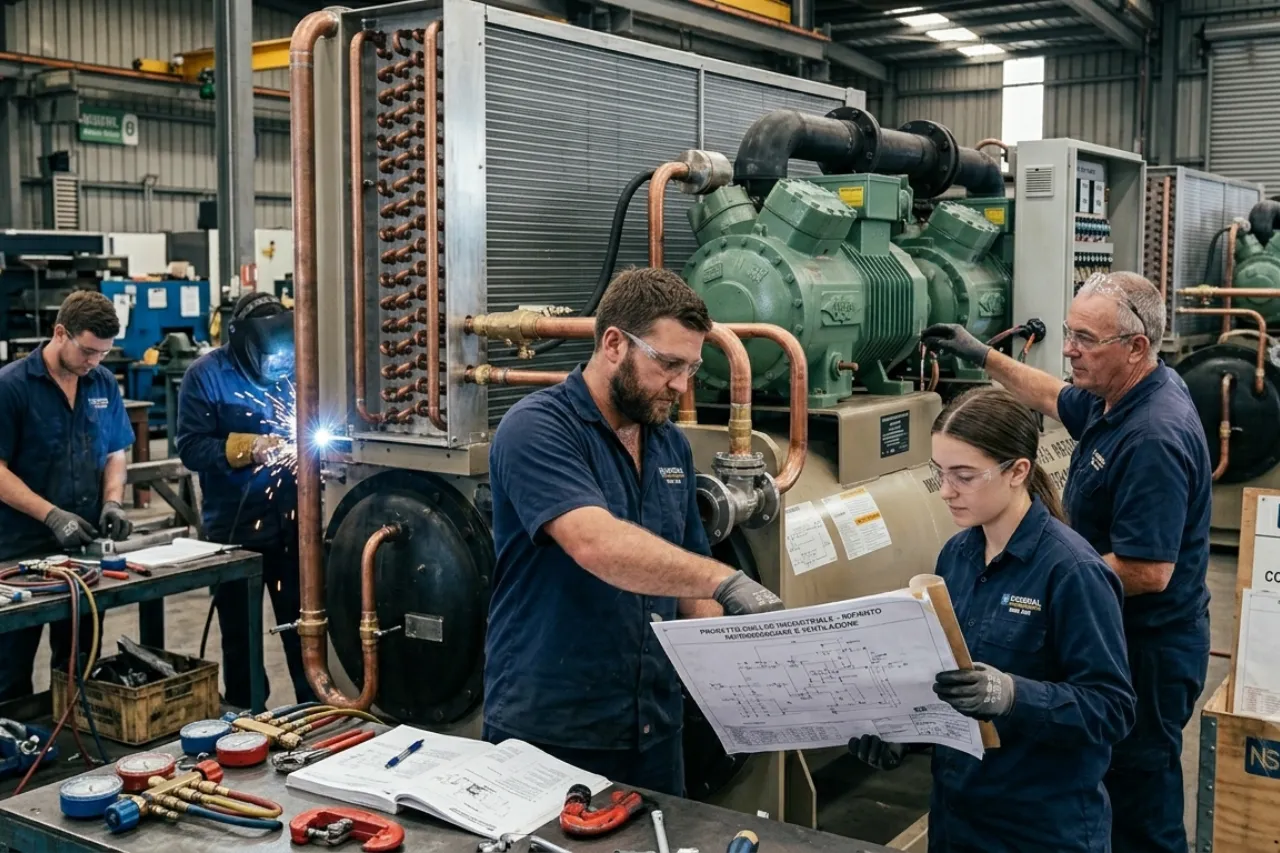 Tecnici lavorano su grande impianto industriale