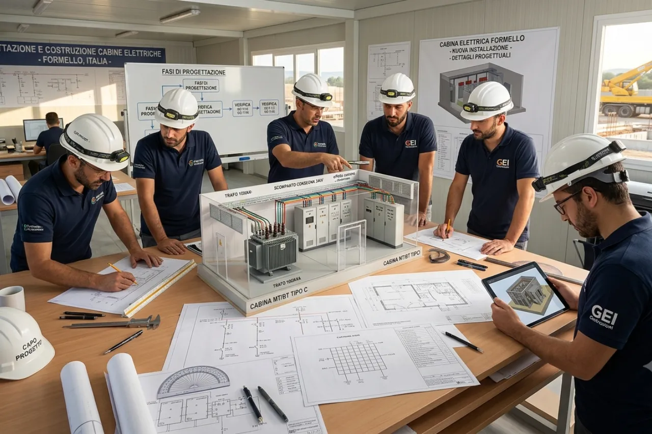 Ingegneri analizzano modello di cabina elettrica