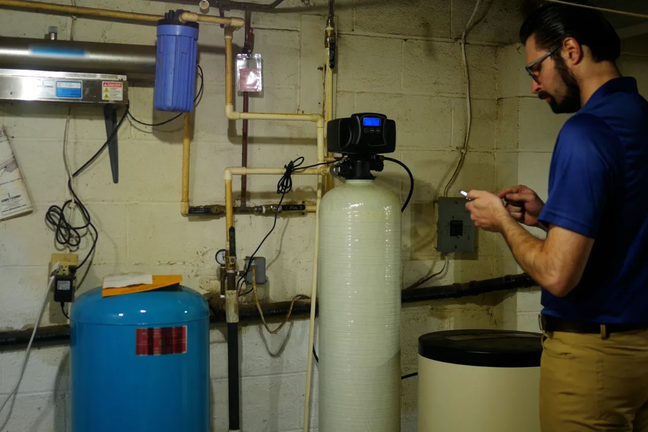 Tecnico controlla un impianto di trattamento dell’acqua