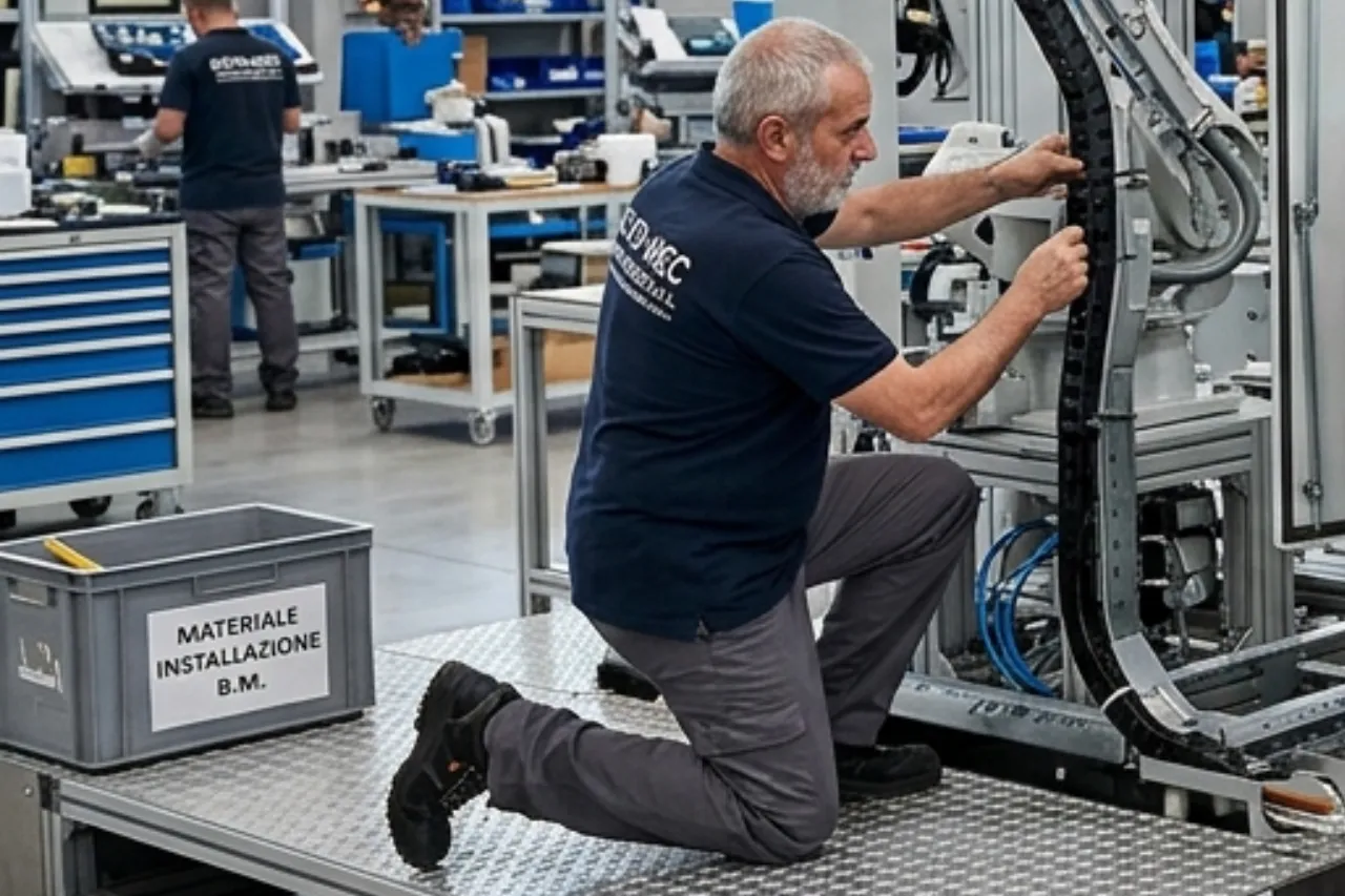 Tecnico al lavoro su macchinario industriale