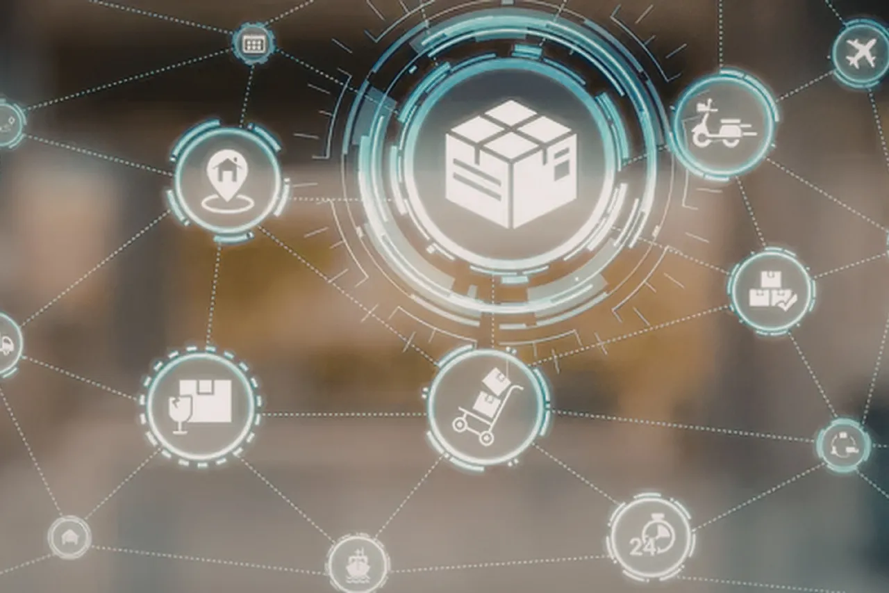 Rete digitale logistica con icone di spedizione