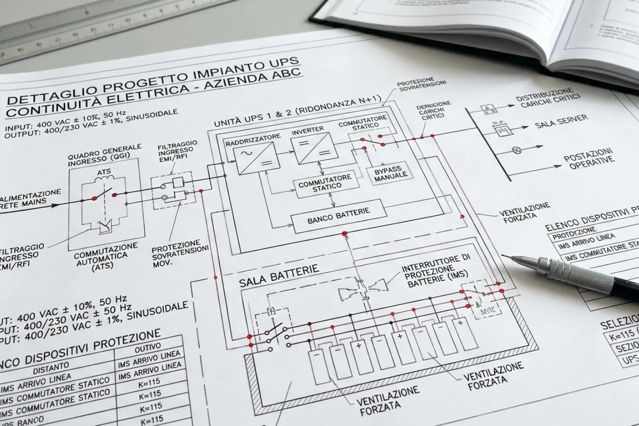 Schema tecnico impianto UPS continuità elettrica