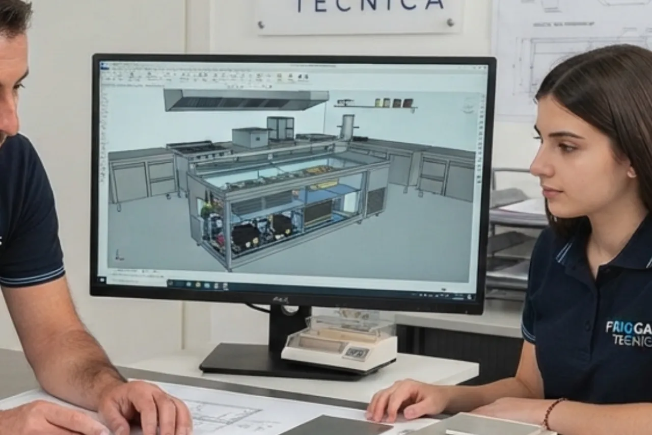 Progettazione 3D di cucina industriale al computer