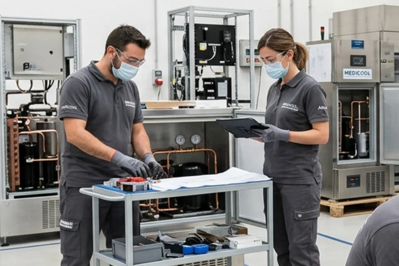 Due tecnici lavorano su apparecchiature in laboratorio