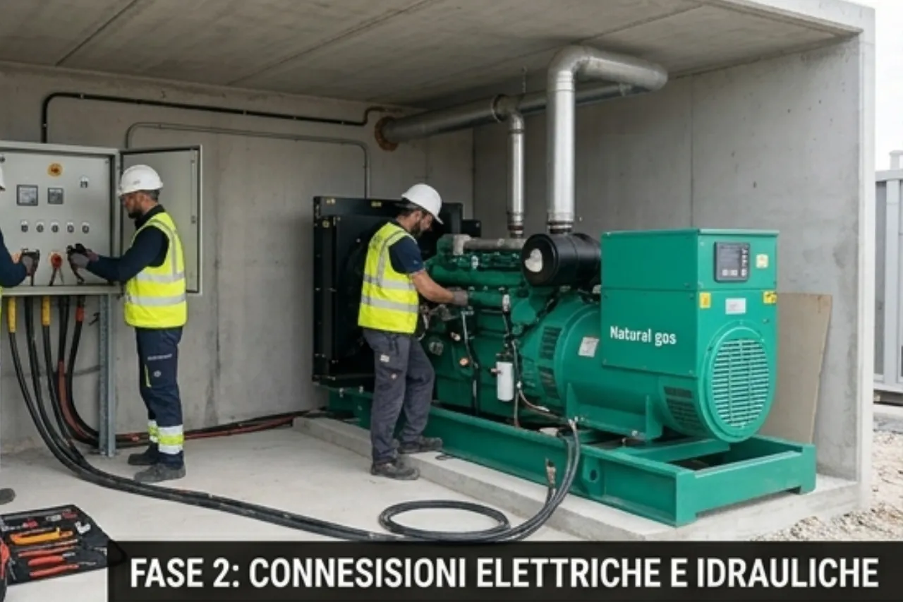 Tecnici collegano generatore a gas naturale