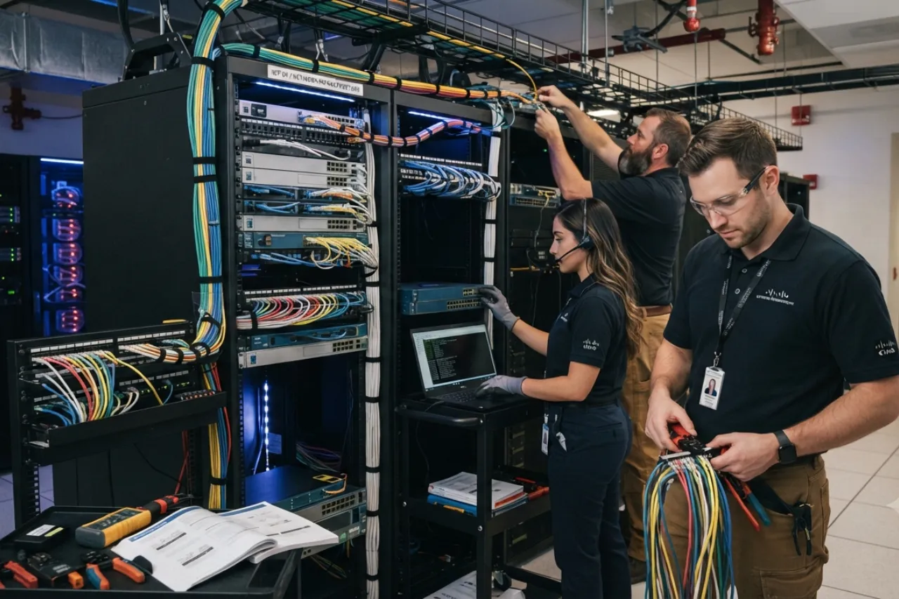 Tecnici al lavoro su server in data center