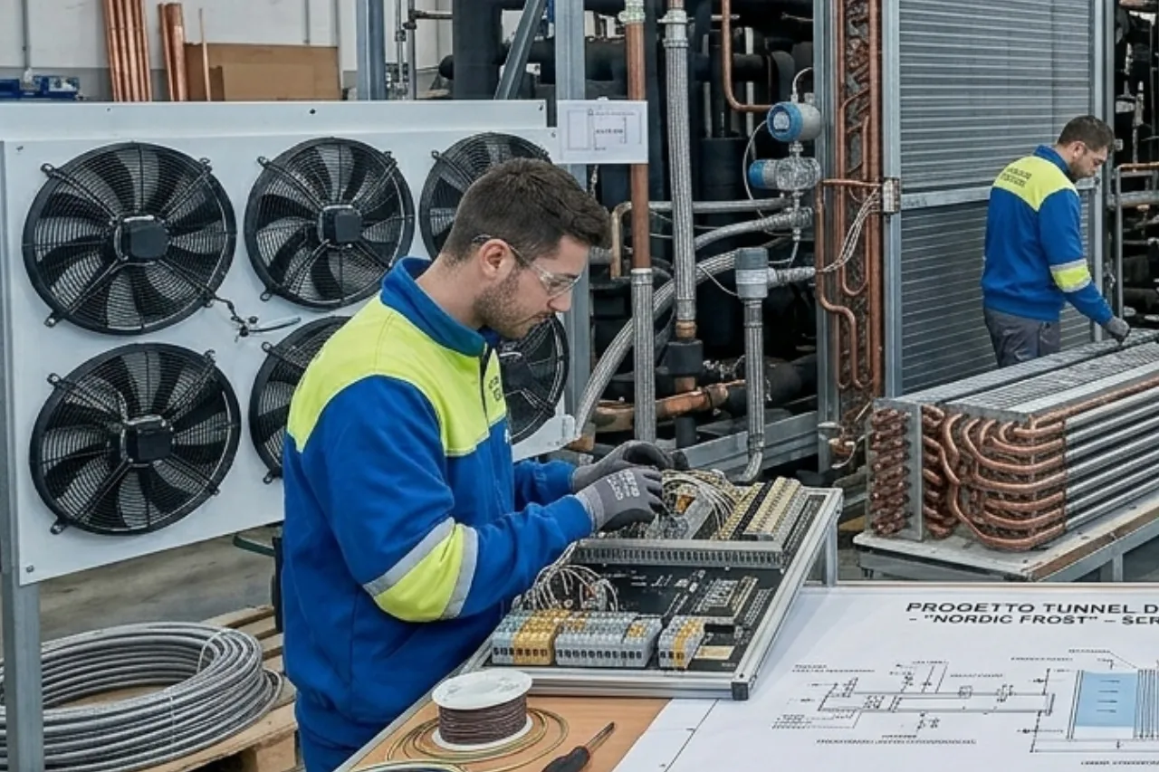 Tecnico lavora su quadro elettrico industriale
