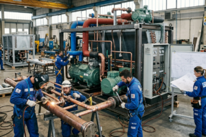 Tecnici al lavoro su impianto industriale
