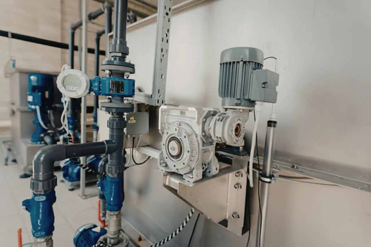 Pompe industriali e motore in impianto di trattamento acqua