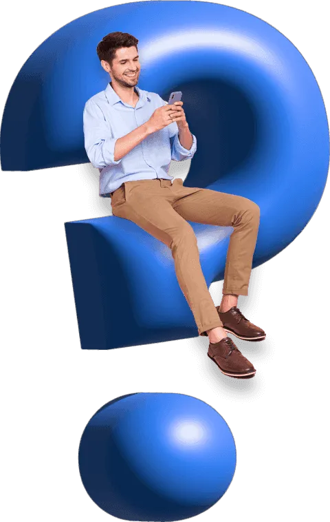 punto interrogativo e uomo con smartphone