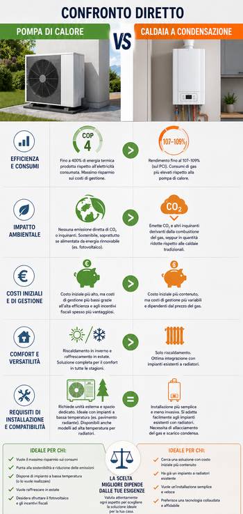 infografica per confronto tra pompa di calore e caldaia a condensazione